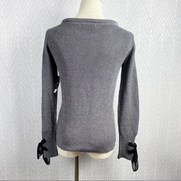 NIC+ZOE Silver Pullover Sweater, Black Ribbon Ties - Picture 6 of 9